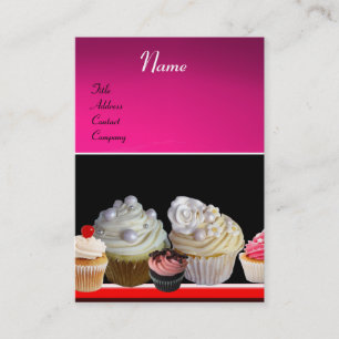 Carte De Visite DÉLICIEUX CUPCAKES DESERT SHOP, violet rose violet