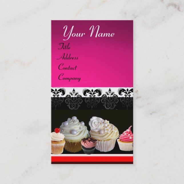 Carte De Visite DÉLICIEUX CUPCAKES DESERT SHOP, violet rose violet (Devant)