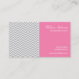 Carte De Visite Demi de motif de Chevron gris et rose