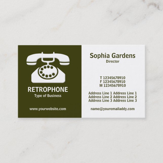 Carte De Visite Demi et demi (téléphone) - Vert et blanc d'olive f (Devant)