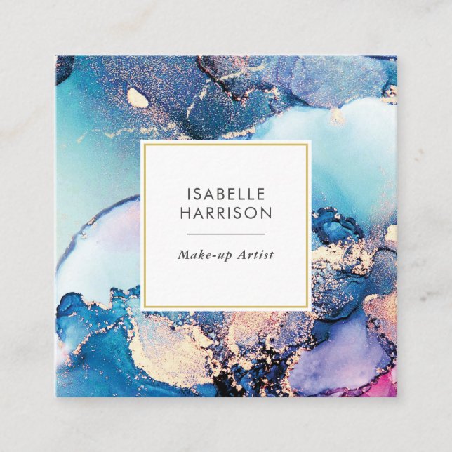 carte de visite d'encre couleur or bleu violet (Devant)