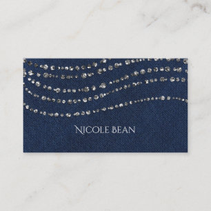 Carte De Visite Denim Bleu & Diamants Faux Brillant Pailleté