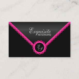 Carte De Visite Dentelle chic de roses indien et monogramme noir