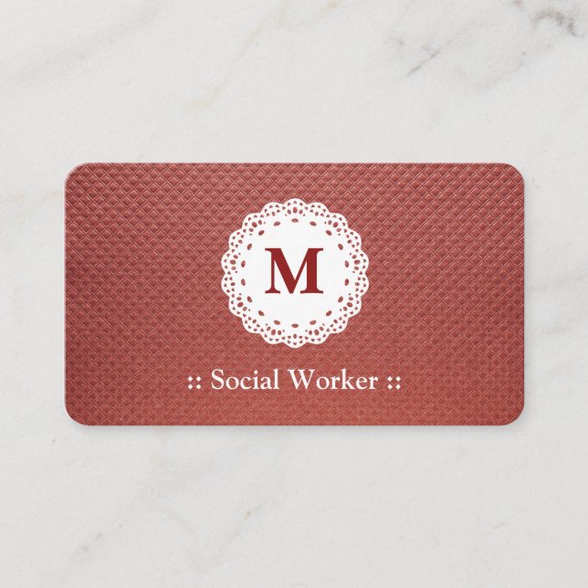 Carte De Visite Dentelle du travailleur social Monogram Maroon (Devant)