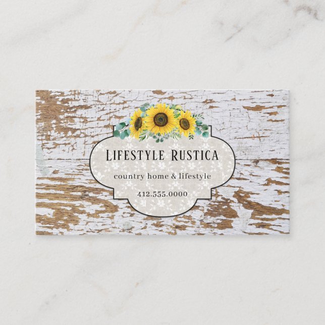 Carte De Visite Dentelle en bois rustique Shabby Grunge Tournesol  (Devant)