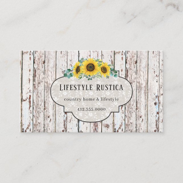 Carte De Visite Dentelle en bois rustique Shabby Grunge Tournesol  (Devant)