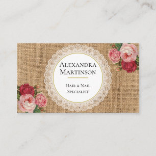 Carte De Visite Dentelle florale des Roses Vintages de Burlap