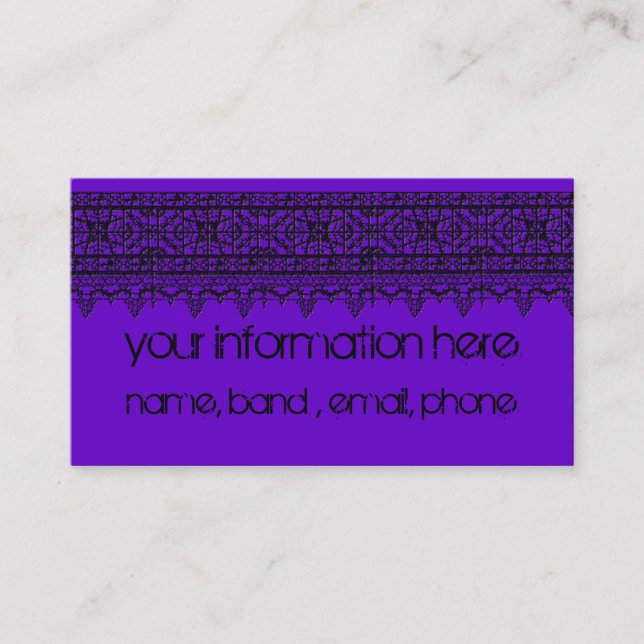 Carte De Visite dentelle noire inspirée par goth sur violet (Devant)