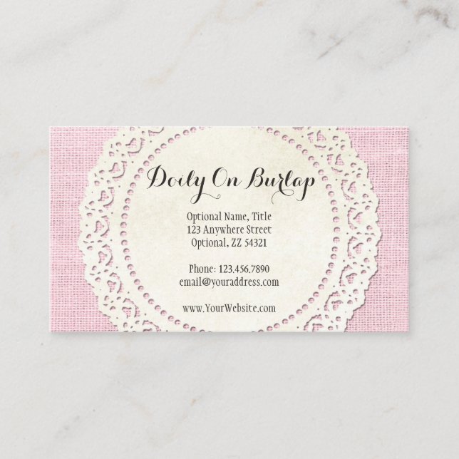 Carte De Visite Dentelle rustique de pays Doily sur Shabby rose Bu (Devant)