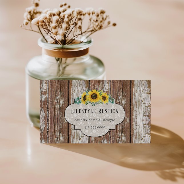 Carte De Visite Dentelle rustique en bois Shabby Grunge Tournesol (Créateur téléchargé)