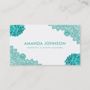 Carte De Visite Dentelle Turquoise Floral Mariage Planificateur d'