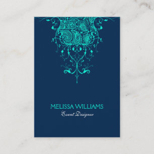 Carte De Visite Dentelle verte turquoise sur Arrière - plan bleu f