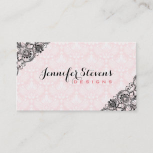 Carte De Visite Dentelle Vintage Florale Noire Et Rose
