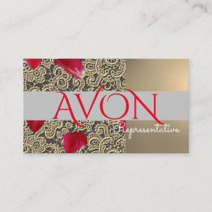 Carte De Visite Dentelles d'or et Roses Avon personnalisé