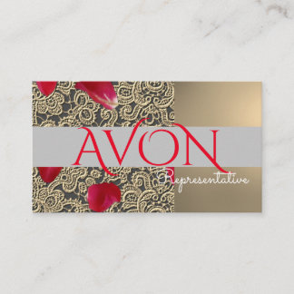 Carte De Visite Dentelles d'or et Roses Avon personnalisé