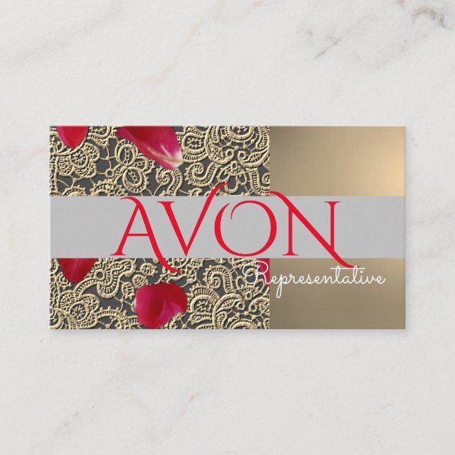 Carte De Visite Dentelles d'or et Roses Avon personnalisé (Devant)