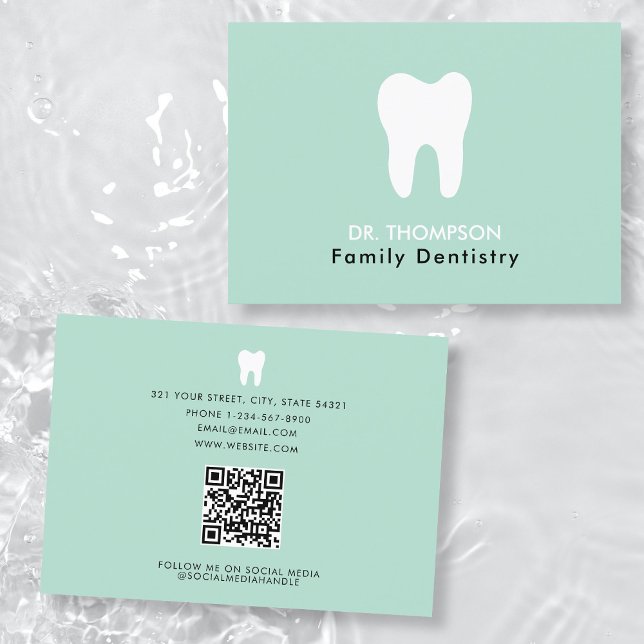 Carte De Visite Dentist Dentistra Dentistra QR Code Social Media (Dentist Tooth Logo Dentistry QR Code Social Media Business Card)