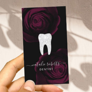 Carte De Visite Dentist Tooth Burgundy Red Floral Dental Office
