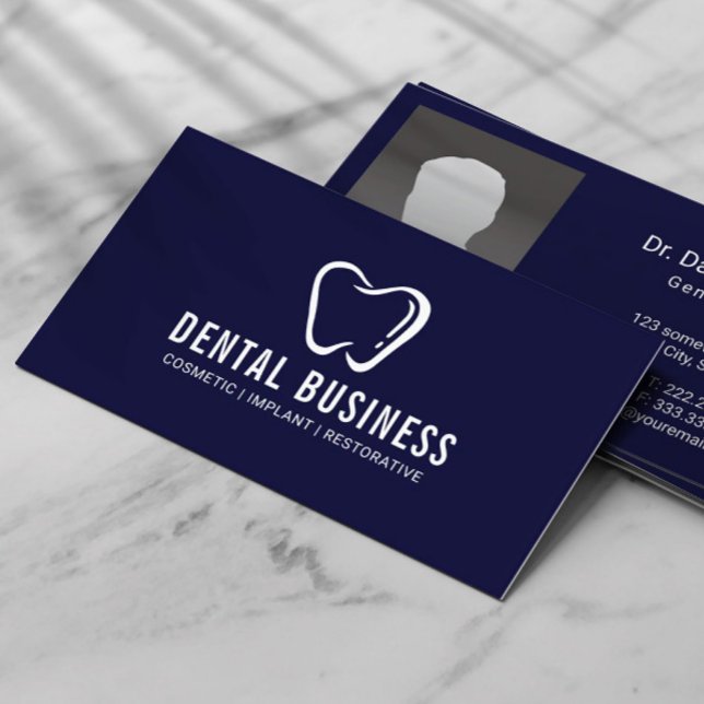 Carte De Visite Dentist Tooth Logo Marine Blue Dental Care Photo (Créateur téléchargé)