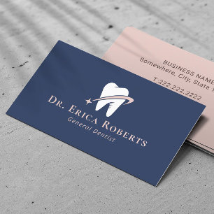 Carte De Visite Dentiste Bright Tooth Logo Marine Bleu rose Dentai