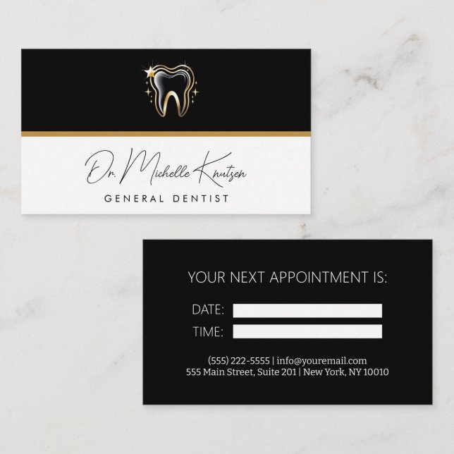 Carte De Visite Dentiste Dental Professional Dental Nomination Bla (Devant / Derrière)