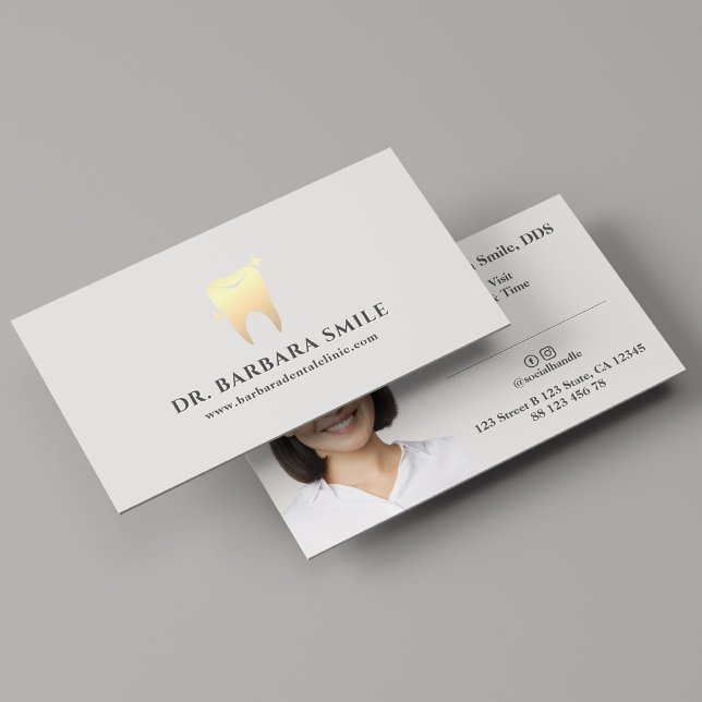 Carte De Visite Dentiste Faux Gold Tooth Photo Minimale (Dentist Faux Gold Tooth Photo Minimal Business Card
)