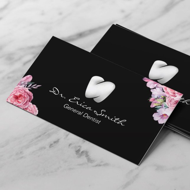 Carte De Visite Dentiste Floral Moderne dentition Logo Soins denta (Créateur téléchargé)