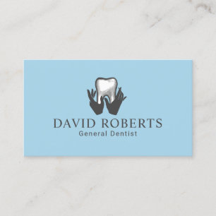 Carte De Visite Dentiste Mains et dents Bleu clair Soins dentaires
