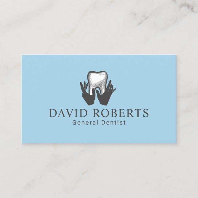 Carte De Visite Dentiste Mains et dents Bleu clair Soins dentaires (Devant)