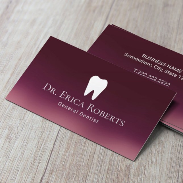 Carte De Visite Dentiste moderne Bourgogne Rouge Ombre Dental Offi (Créateur téléchargé)
