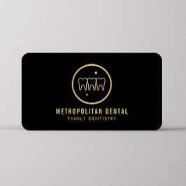 Carte De Visite Dentiste moderne Dents Faux Logo Or sur Noir