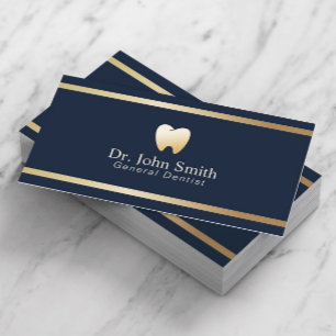Carte De Visite Dentiste moderne Gold Stripe Marine Blue Dental Of