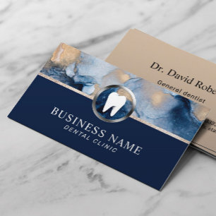 Carte De Visite Dentiste Moderne Marine Bleu & Gold Dental Office