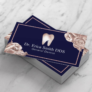 Carte De Visite Dentiste moderne Rose Gold Floral Marine Soins den