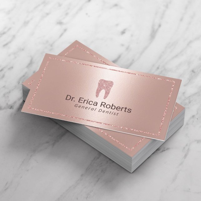 Carte De Visite Dentiste Moderne Rose Gold Metallic Bureau dentair (Créateur téléchargé)