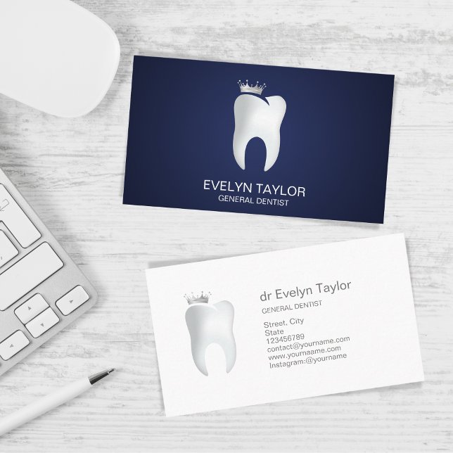 Carte De Visite Dentiste professionnel Dental Clinique dents blanc (tooth with a silver crown)