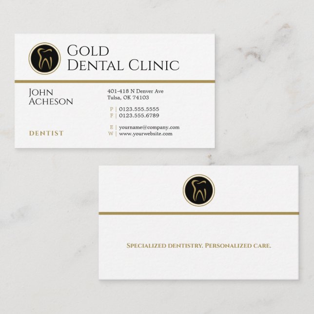 Carte De Visite Dentiste professionnel | Gold Dental Clinic (Devant / Derrière)