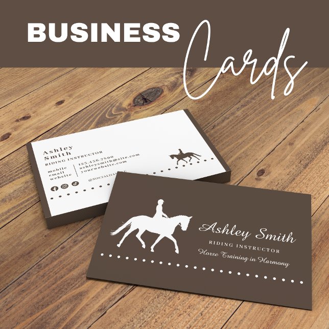 Carte de visite d'entraîneur de chevaux à la mode  (Modern Trendy Horse Trainer Business Card Brown)