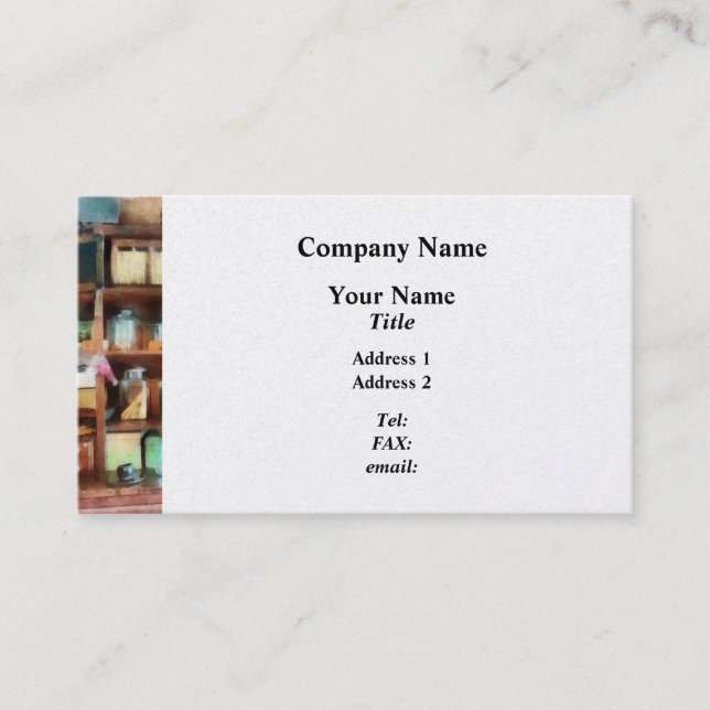Carte De Visite Derrière le compteur à l'épicerie générale (Devant)