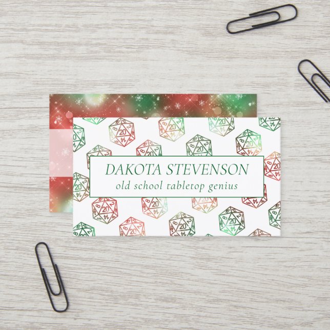 Carte De Visite Dés RPG | Marque du gamer Imaginaire XMAS (Devant/Arrière en situation)