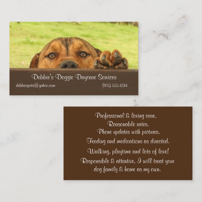 Carte de visite des services de garderie Doggie (Devant / Derrière)