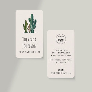 Carte De Visite Desert Cactus Succulent Ajouter Logo & Social Medi
