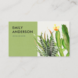 CARTE DE VISITE DÉSERT MODERNE CACTUS JARDIN FLEURI COULEUR D'EAU