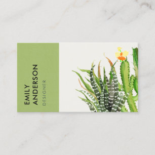 CARTE DE VISITE DÉSERT MODERNE CACTUS JARDIN FLEURI COULEUR D'EAU
