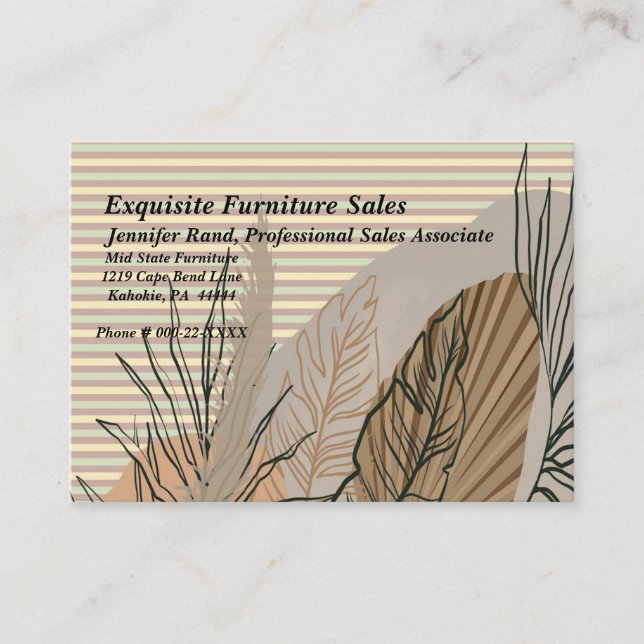 Carte De Visite Design automne avec bandes, Feuilles et Plante (Devant)