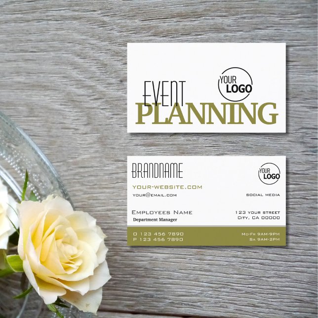 Carte De Visite Design blanc et vert olive moderne avec logo (Créateur téléchargé)