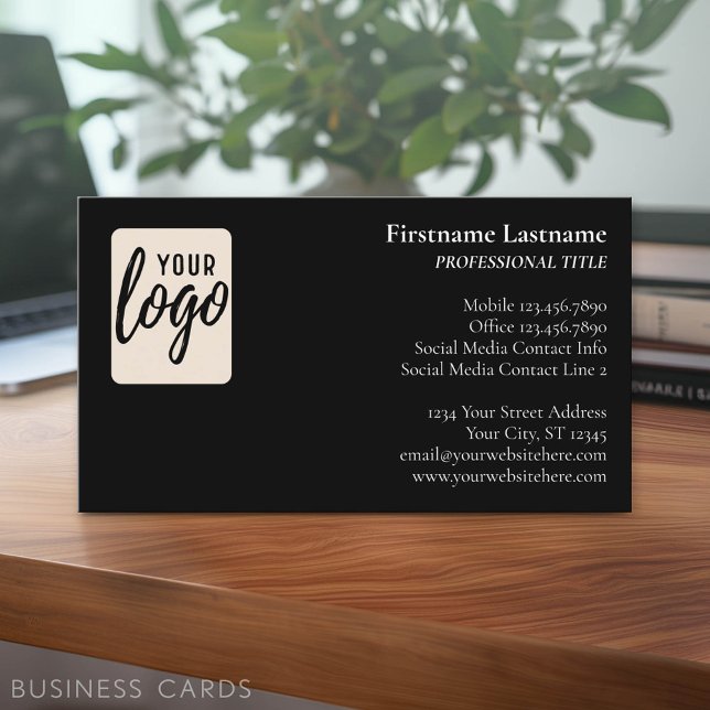 Carte De Visite Design classique avec logo et coordonnées - Noir (Classic Business Card Design with Your Logo and contact information - low minimum)