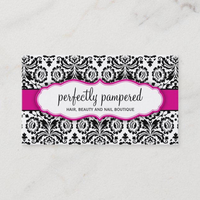 CARTE DE VISITE design damask noir fuschia rose (Devant)