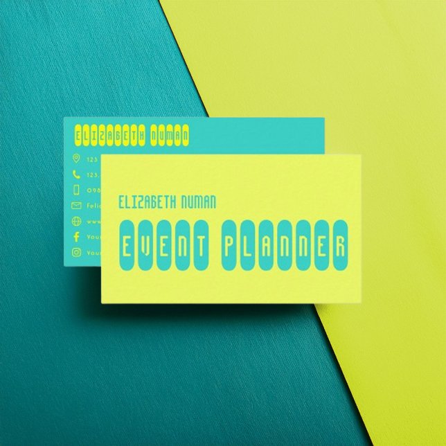 Carte De Visite Design de typographie moderne turquoise et citron (Turquoise and Lemon Modern Typography Design Business Card)