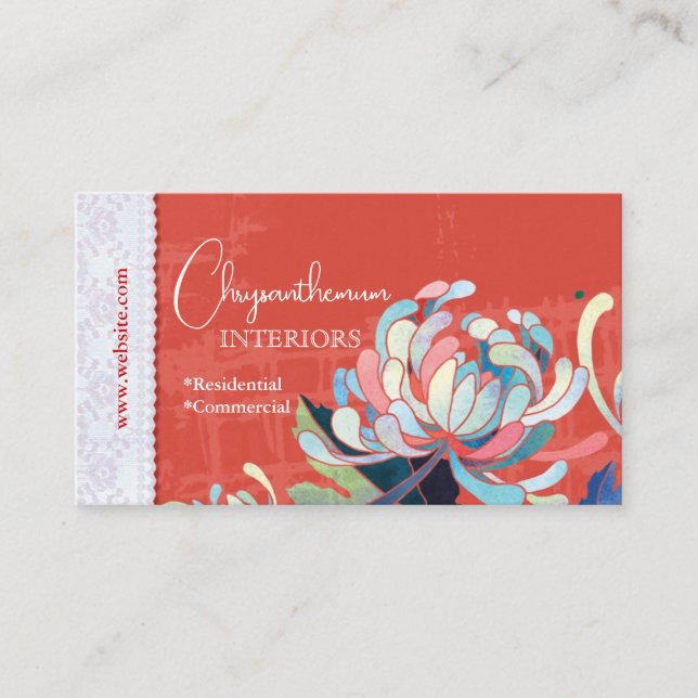 Carte De Visite Design d'intérieur floral rouge personnalisé (Devant)